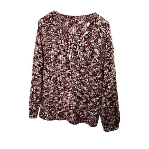 LOFT Chunky Knit Oversized Pullover Sweater Pink & Burgundy Medium Petite MP - Picture 4 of 6